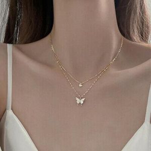 Bo-Ra ACCESSORIES  Silver Double Butterfly Necklace 
